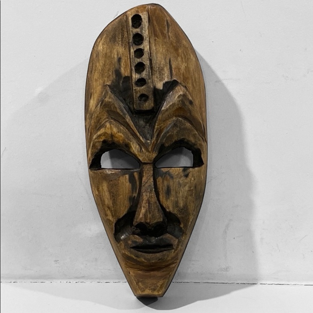 Wooden Tribal Art Sculpture Mask 11' Brown and Black